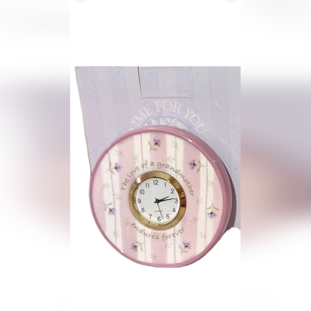 GRANDMOTHER Vintage Demdaco Ceramic Clock, Pastel Florals on Pink White , NOS